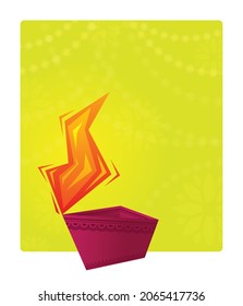 Estilo de cubismo gráfico vectorial Ilustración conceptual de la colorida lámpara de aceite de arcilla tradicional india con llama, para el festival de las luces, Shubh Deepavali alias Feliz Diwali adecuado para anuncios de post social.