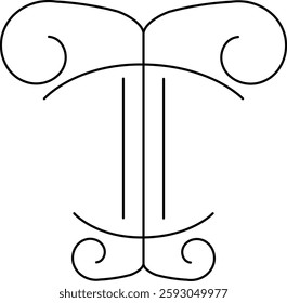 Vector graphic. Curly or calligraphy letter T.
For business card, logo, or visual art.
