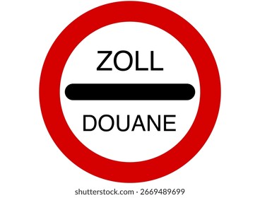 Vector graphic of customs road sign German and French. Illustration made August 24th, 2025, Zurich, Switzerland.