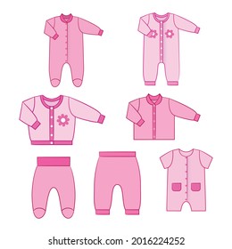 Vector graphic of cute baby clothes collections. Individually on a white background.