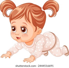 Vector graphic of a cute baby girl crawling.