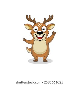 Vector graphic of a cute cartoon deer standing with a smiling expression. This vector is perfect for backgrounds, wallpaper, decoration, templates, banners, children's coloring books, and business etc
