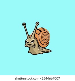 Vector graphic of a cute cartoon snail. Cartoon illustration of a snail with an angry expression. This vector is perfect for wallpaper, t-shirt designs, company logos, decoration, and branding etc.
