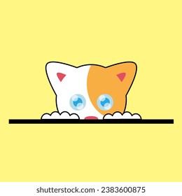 vector graphic of a cute cat head lurking with glowing eyeballs