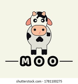 Vector graphic of cute cow with moo lettering