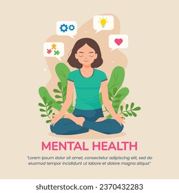 Gráfica vectorial de tira cómica en meditación que representa el Día Mundial de la Salud Mental