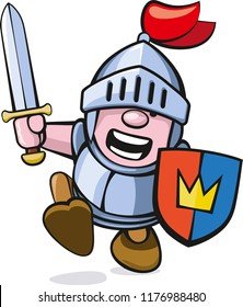 Vector graphic of cute small childlike Knight with sword and shield