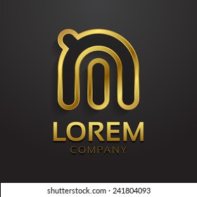 Vector graphic decorative golden design alphabet / letter M / symbol