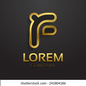 Vector graphic decorative golden design alphabet / letter F / symbol