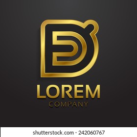 Vector graphic decorative golden design alphabet / letter D / symbol