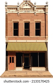 Vector graphic depicting an architectural elevation of a turn of the century building facade.