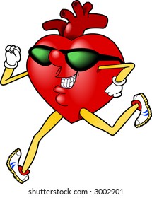 vector graphic depicting a cartoon heart jogging (concept: exercise or health)