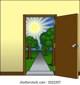 vector graphic depicting the concept: doorway to opportunity