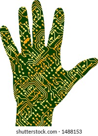 vector graphic depicting concept of individual hi-tech identification (digital palm scan)