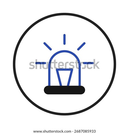 A vector graphic depicting an emergency alert. The image features a flashing light contained within a circle suggesting urgency and a call for immediate action. It is used to communicate unforeseen