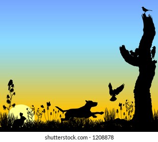 vector graphic depicting field scene in silhouette