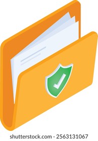 A vector graphic depicting a folder with a shield, symbolizing secure data management and file protection. Useful for business, IT, and data storage related projects.