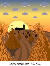 Vector graphic depicting a harvest farm field