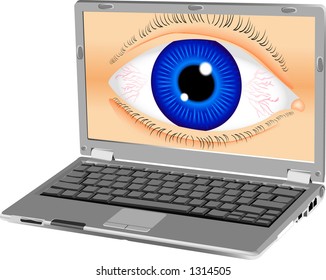 vector graphic depicting a laptop computer (concept: spyware)