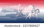Vector graphic depicting Napoleon leading the French army during the Battle of Waterloo