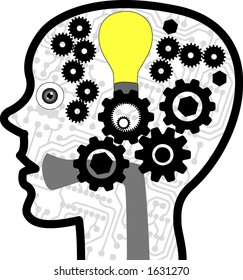 vector graphic depicting a stylized cutaway head (concept: an idea or thinking)