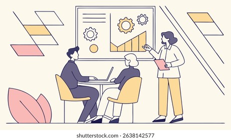 A vector graphic depicting a team of C-level executives including a CEO, CTO, and product manager, likely showcasing collaboration or leadership.
