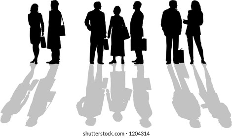 vector graphic depicting three groups of people in silhouette