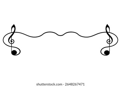 A vector graphic depicting two black treble clef musical notes connected by a wavy line against a white background. The style is simple and minimalist.