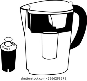 A vector graphic depicting a water filter, an essential kitchen appliance for clean and purified drinking water.