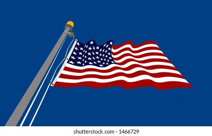 vector graphic depicting a waving American flag done in flat colors