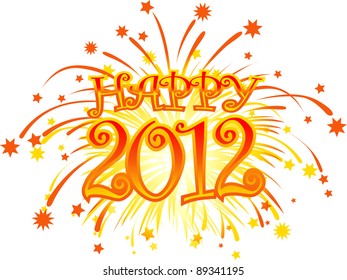 vector graphic depicting the year 2012 and a fireworks burst display