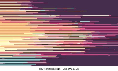 A vector graphic design of an abstract background with colorful horizontal lines. glitch art or digital waves. pixel art style.