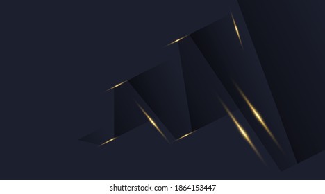 Vector graphic design background, modern abstract blue black, dark shadows and shiny gold shimmer