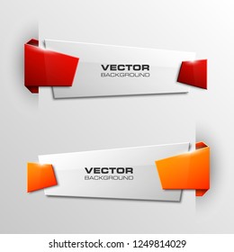 Vector graphic design band banner backgrounds in two different colors. Paper stripe origami style. Abstract pointer