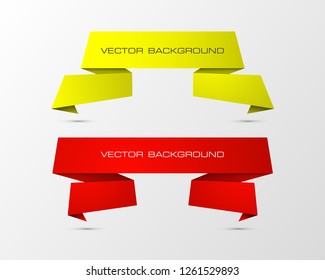 Vector graphic design band banner backgrounds in two different colors. Paper stripe origami style. Abstract pointer