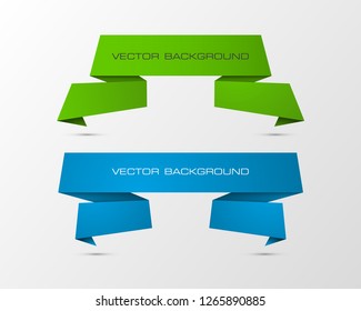 Vector graphic design band banner backgrounds in two different colors. Paper stripe origami style. Abstract pointer