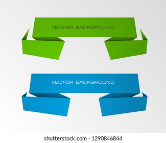 Vector graphic design band banner backgrounds in two different colors. Paper stripe origami style. Abstract pointer