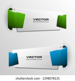 Vector graphic design band banner backgrounds in two different colors. Paper stripe origami style. Abstract pointer