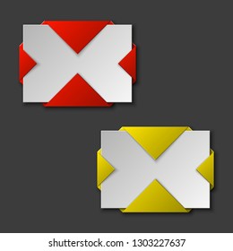 Vector graphic design band banner backgrounds in two different colors. Paper stripe origami style. Abstract pointer