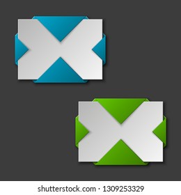 Vector graphic design band banner backgrounds in two different colors. Paper stripe origami style. Abstract pointer
