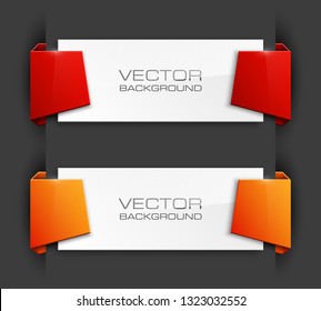 Vector graphic design band banner backgrounds in two different colors. Paper stripe origami style. Abstract pointer
