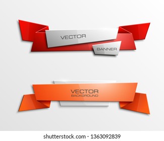 Vector graphic design band banner backgrounds in two different colors. Paper stripe origami style. Abstract pointer