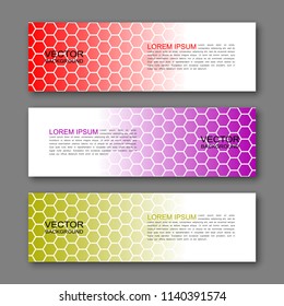 Vector graphic design banner backgrounds in three different colors. Paper origami style.