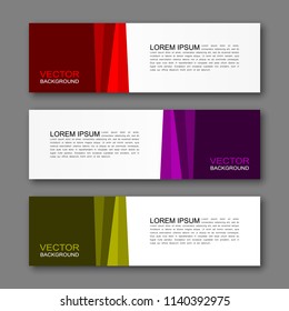 Vector graphic design banner backgrounds in three different colors. Paper origami style