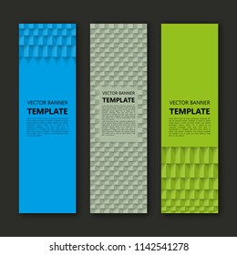 Vector graphic design banner backgrounds in three different colors. Paper origami style.