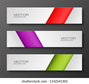 Vector graphic design banner backgrounds in three different colors. Paper origami style.