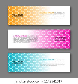 Vector graphic design banner backgrounds in three different colors. Paper origami style.