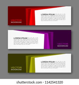 Vector graphic design banner backgrounds in three different colors. Paper origami style.