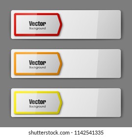 Vector graphic design banner backgrounds in three different colors. Paper origami style.