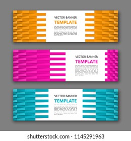 Vector graphic design banner backgrounds in three different colors. Paper origami style.